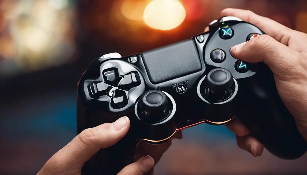 Image of two hands holding a video game controller, representing AAA games and their impact on the gaming industry