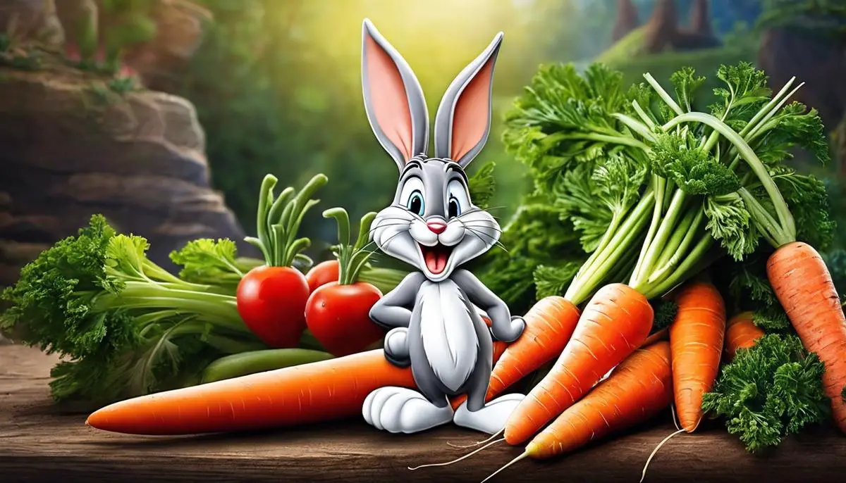 An image depicting Bugs Bunny with his iconic carrot, showcasing his mischievous and playful nature.