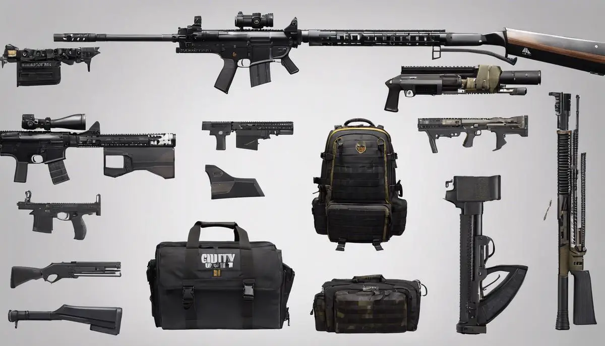 A loadout screen in Call of Duty showing various weapons and equipment