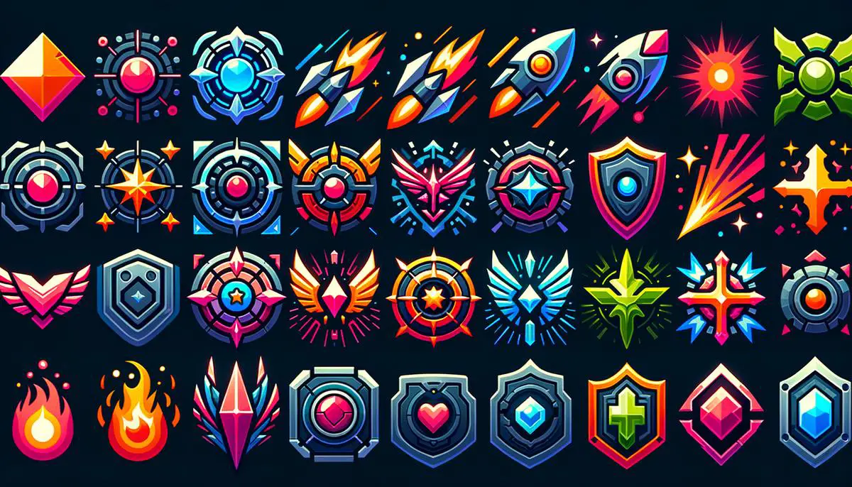 A variety of colorful power-up icons that represent different boosts and enhancements in a video game