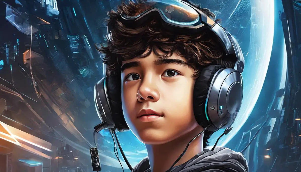 Illustration of a young tech prodigy with a futuristic background