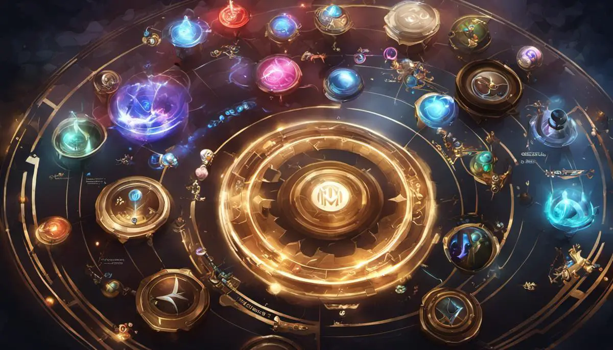 Illustration depicting the concept of MMR in League of Legends, with dashed circles representing players of different skill levels being paired together