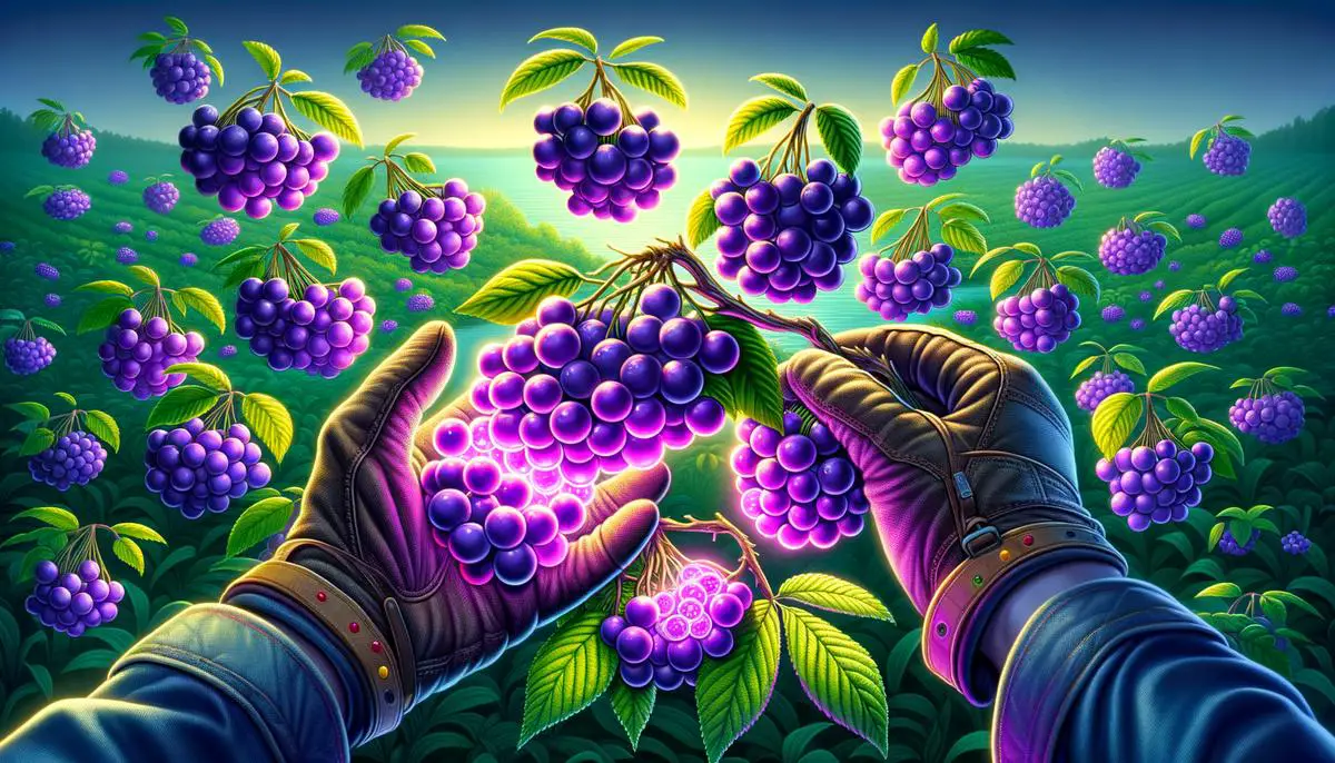 Image of various Narcoberries being harvested in a video game for visually impaired players