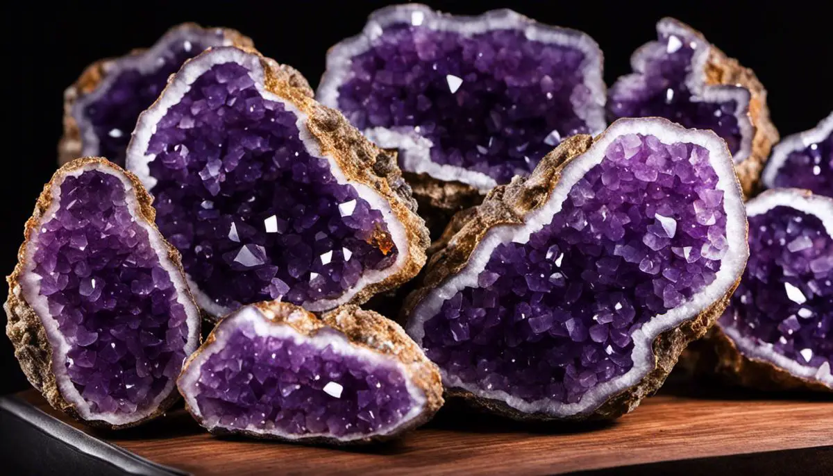 An image displaying the beautiful purple crystals of amethyst geodes.
