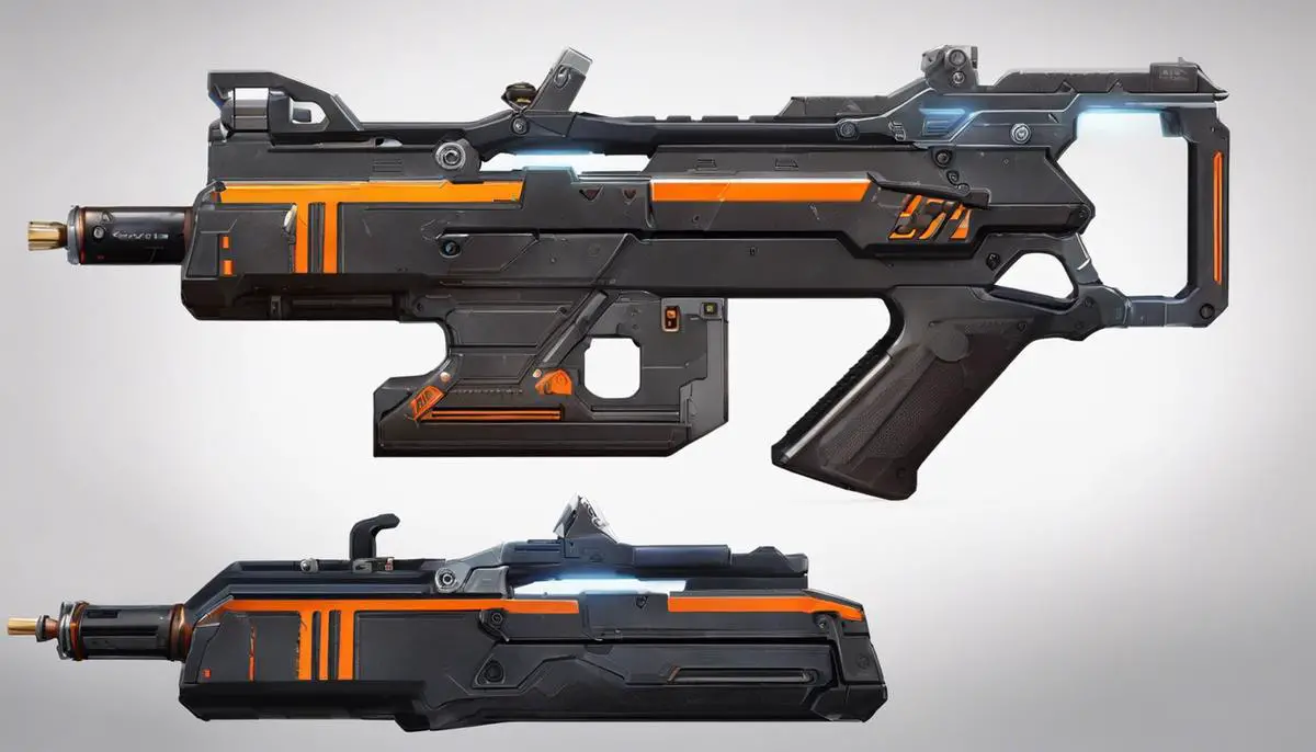 The Anvil Receiver weapon skin in Apex Legends, featuring a futuristic design with sleek and striking details.