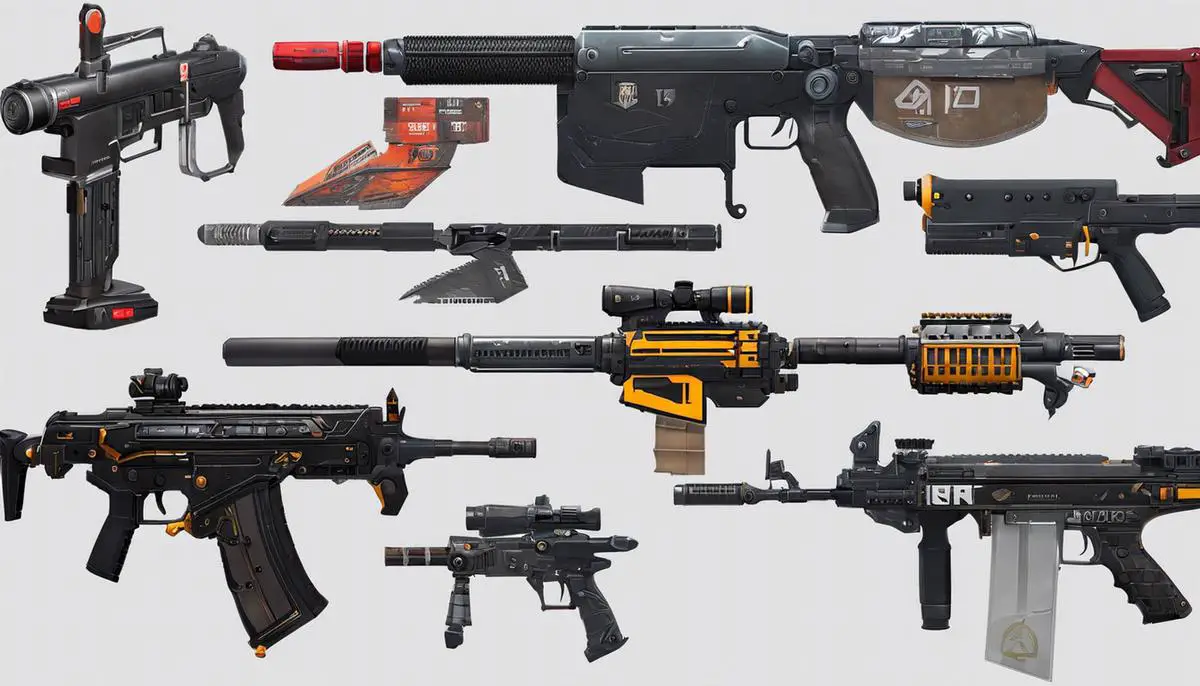 An image displaying various weapons from Apex Legends Arenas in Season 13