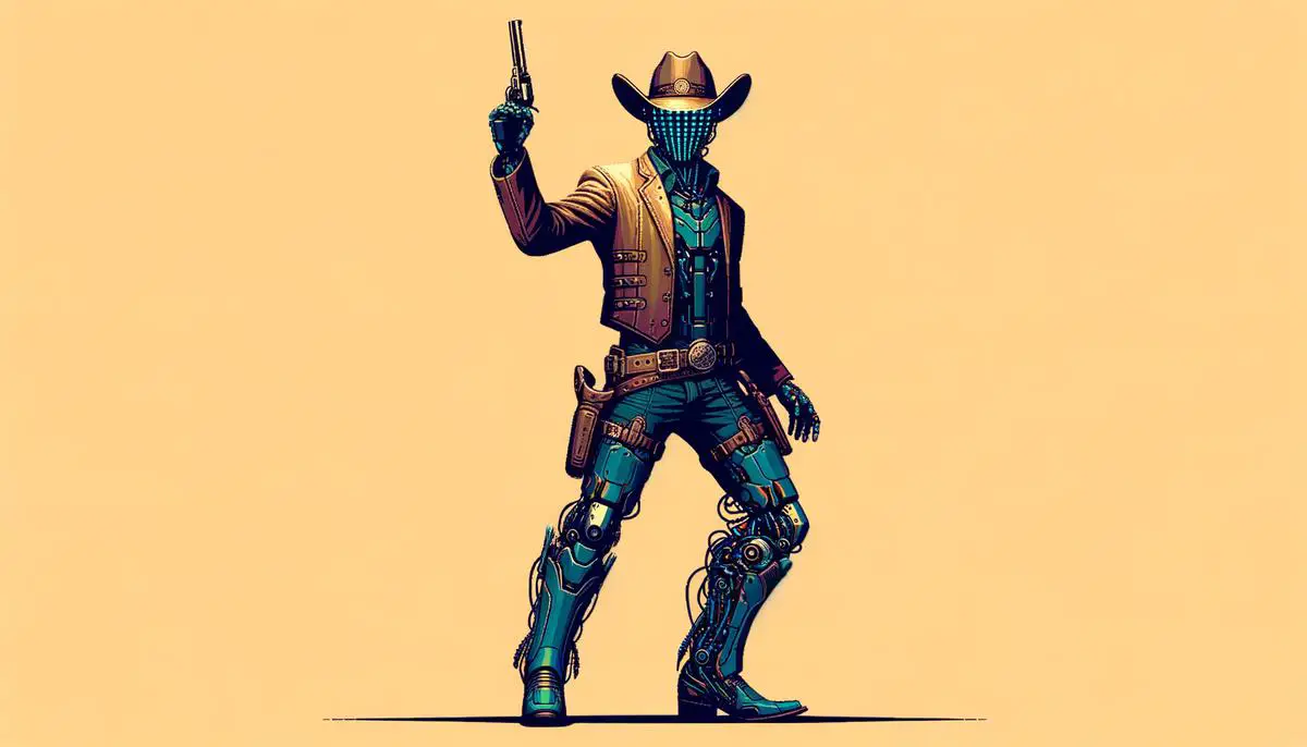 A realistic image of Mirage in The Show Stopper skin, showcasing his futuristic cowboy look