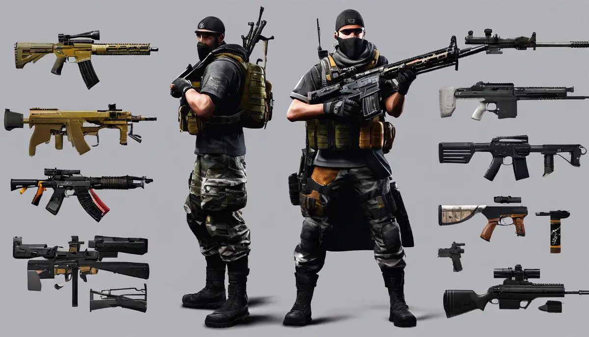 The image depicts a player holding a variety of weapons, symbolizing the different options and choices available for weapon selection in CoD Warzone.