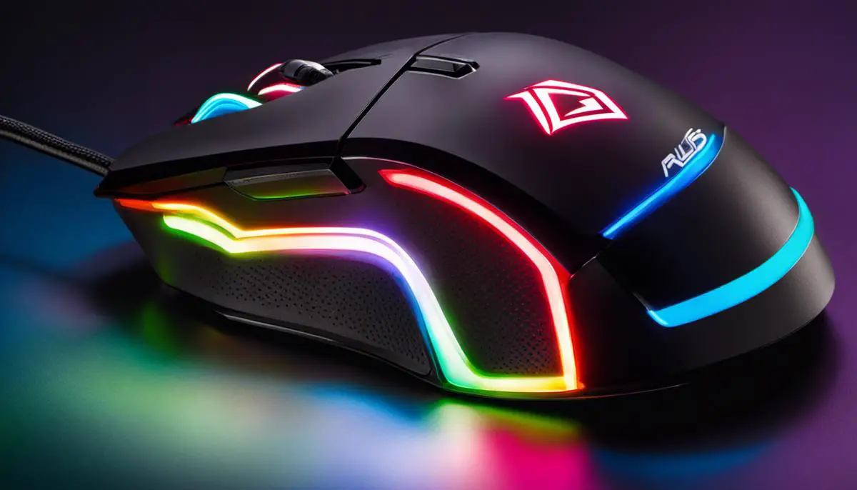 Image of the Asus ROG Gladius II Origin gaming mouse, showcasing its ergonomic design and RGB lighting features.
