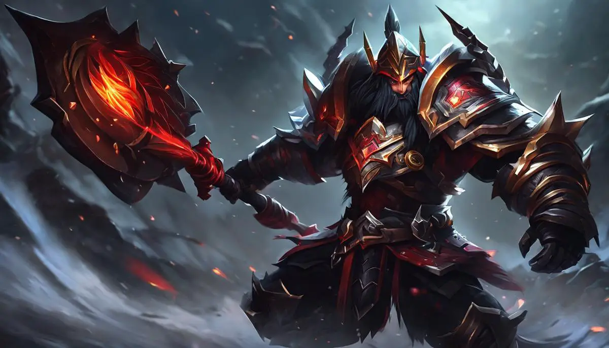 An image of the Berserker Suit item in League of Legends, showing a powerful armor with spikes and chains, symbolizing its aggressive and crowd control abilities.