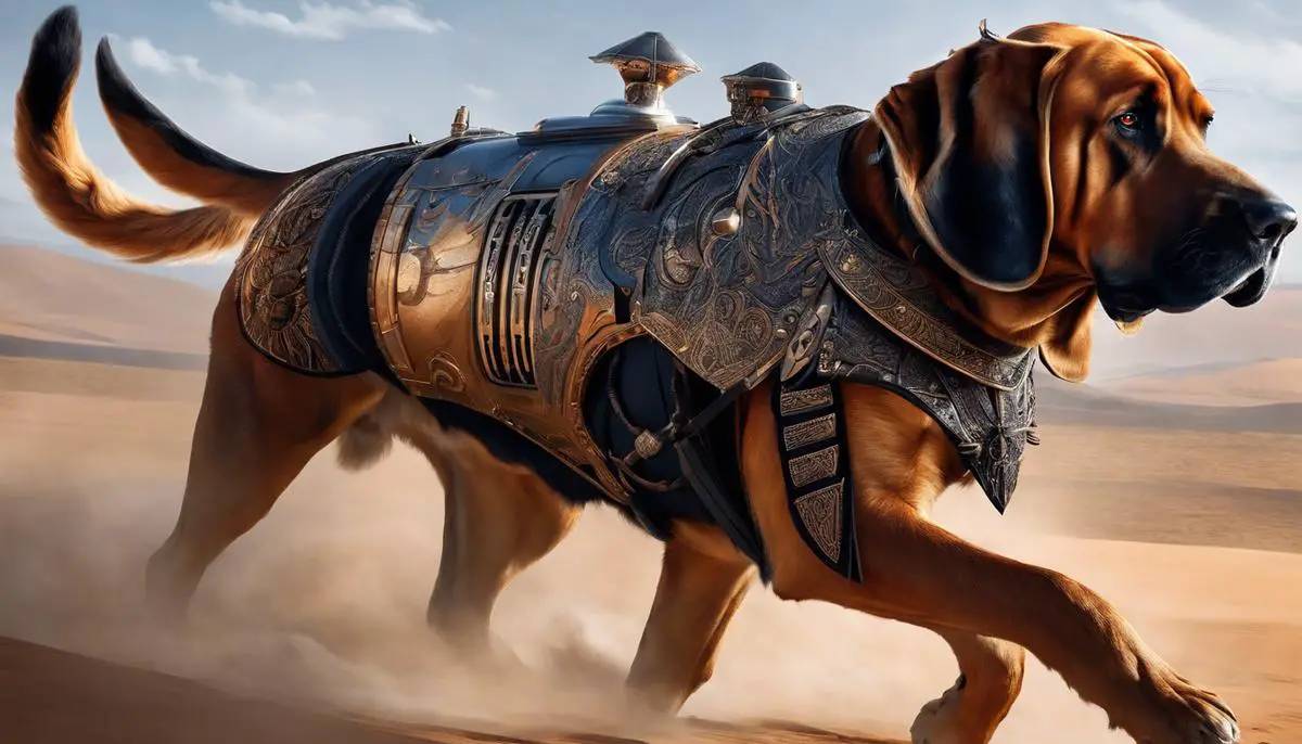 Image depicting Bloodhound wearing the Imperial Warrior skin, showcasing its intricate design and technological aesthetic.