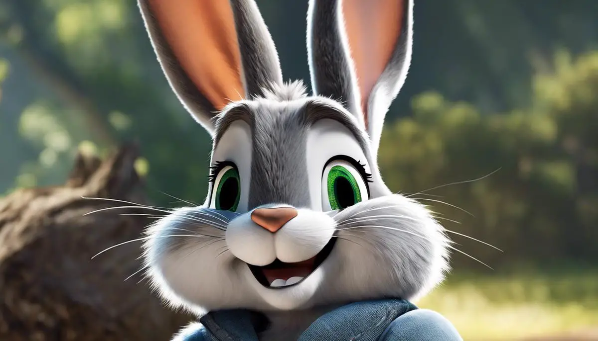 Image of Bugs Bunny - a cunning and mischievous cartoon character with grey fur, long ears, and a sly smile.