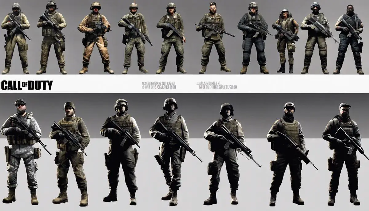 An image showcasing the evolution of Call of Duty over the years, with dashes instead of spaces.