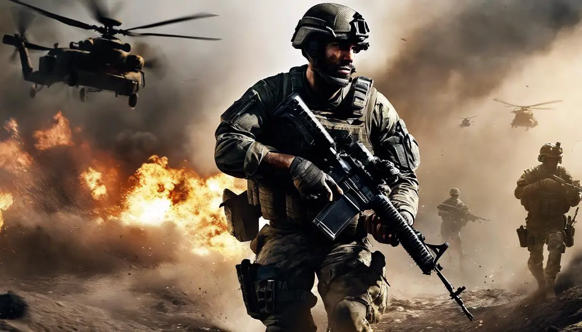 An intense image from Call of Duty Modern Warfare, showcasing a soldier in combat.