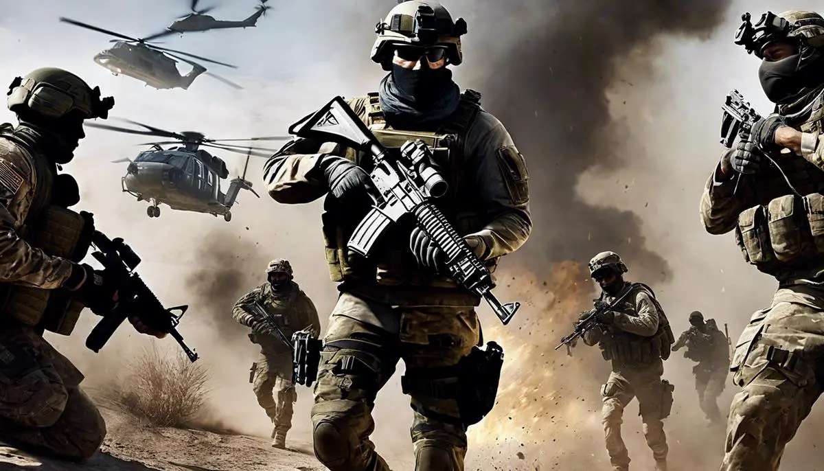 An image showing intense combat action in Call of Duty: Modern Warfare