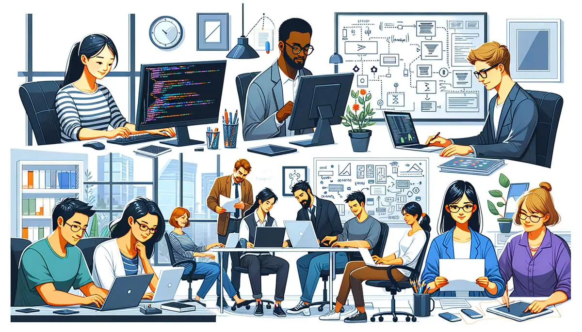 Image depicting a community of people working together on software development