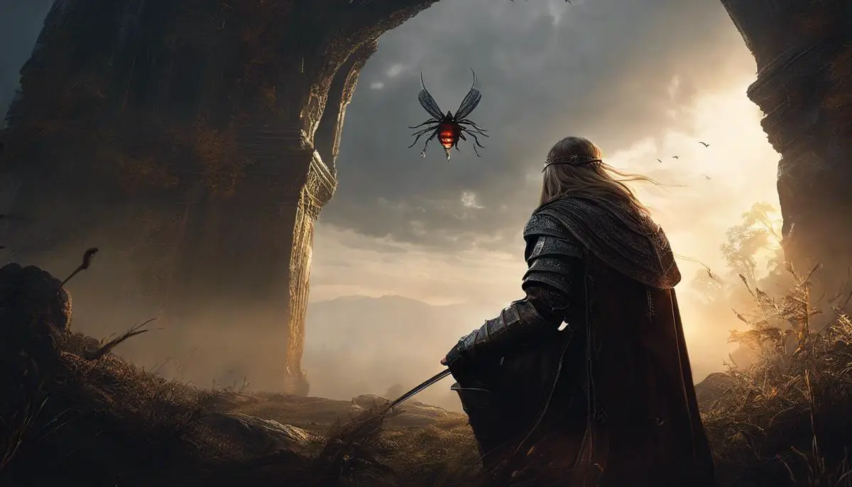 Image depicting a character in Elden Ring encountering a bug, causing confusion and frustration.