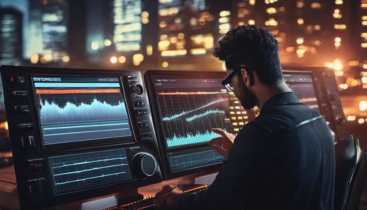 Illustration of a person adjusting equalizer presets on a touch screen.