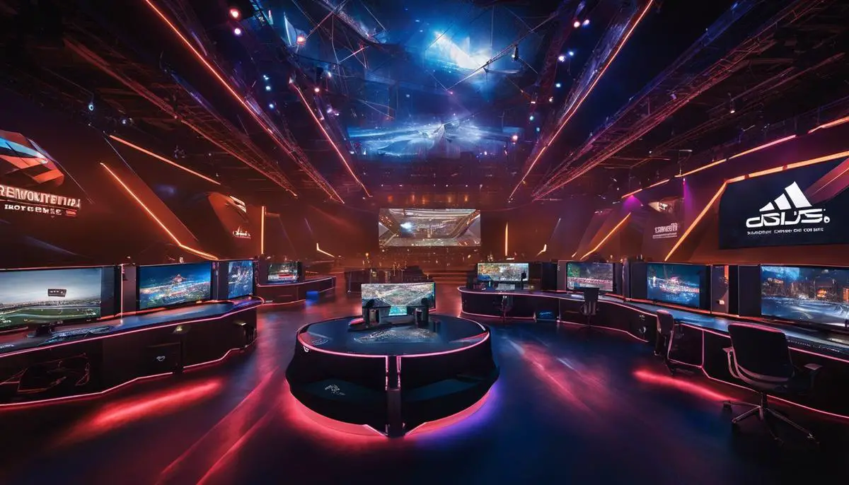 Image depicting the revolution in esports arena infrastructure, symbolizing the advancements in technology and player experience.