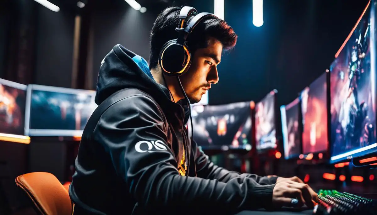Image showing a professional esports athlete playing a game with intense concentration and focus