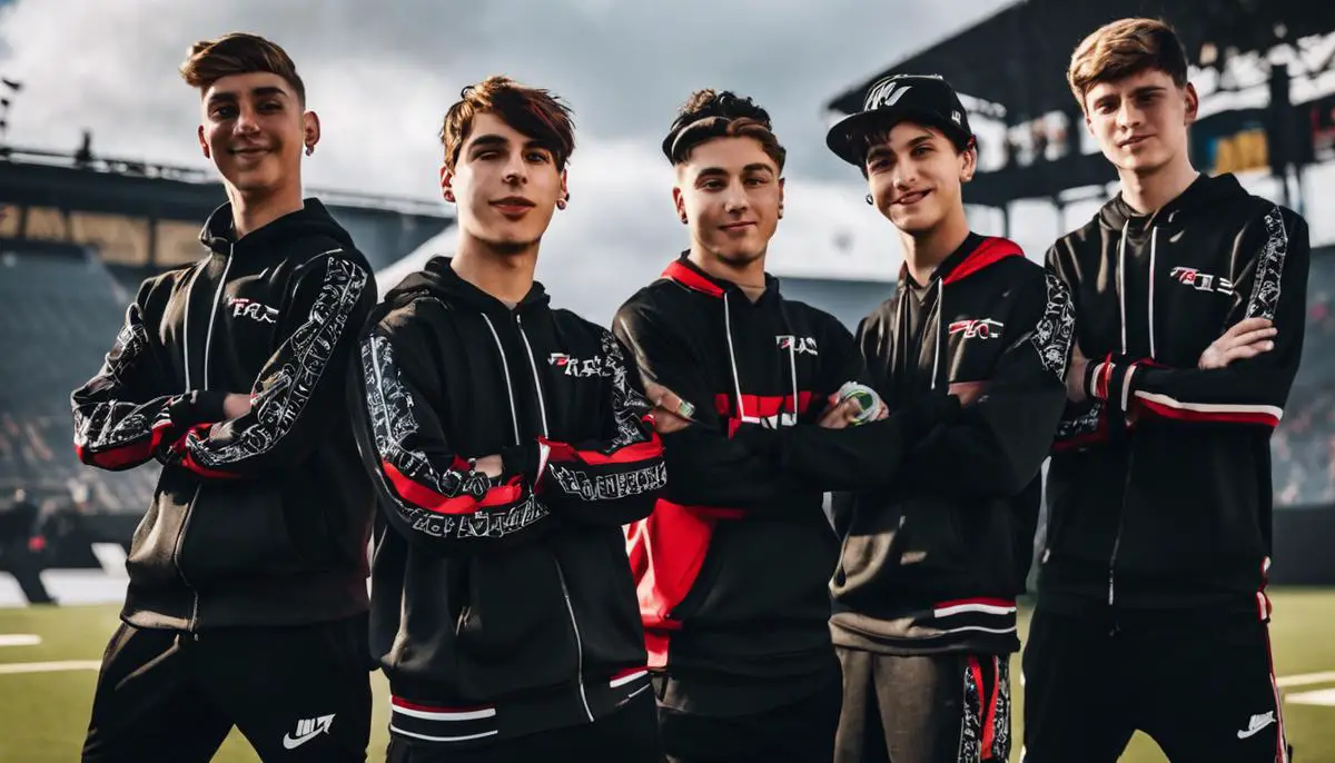 Image description: A photo of the Faze Clan Fortnite team, consisting of Mongraal, Dubs, Megga, and Bizzle, showcasing their skills and teamwork.