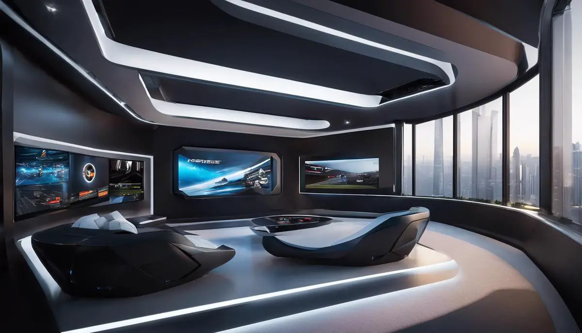 Image of a futuristic e-Sports house with advanced technology and sleek design.
