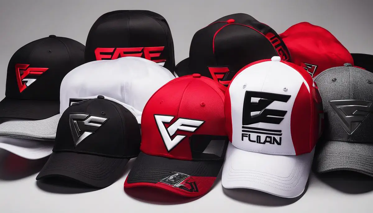 A close-up view of various FaZe Clan merchandise, including T-shirts, hoodies, and accessories such as caps and bags. The merchandise features the iconic FaZe Clan logo and comes in vibrant red, black, and white colors, representing the bold and clear-cut ethos of the gaming organization.