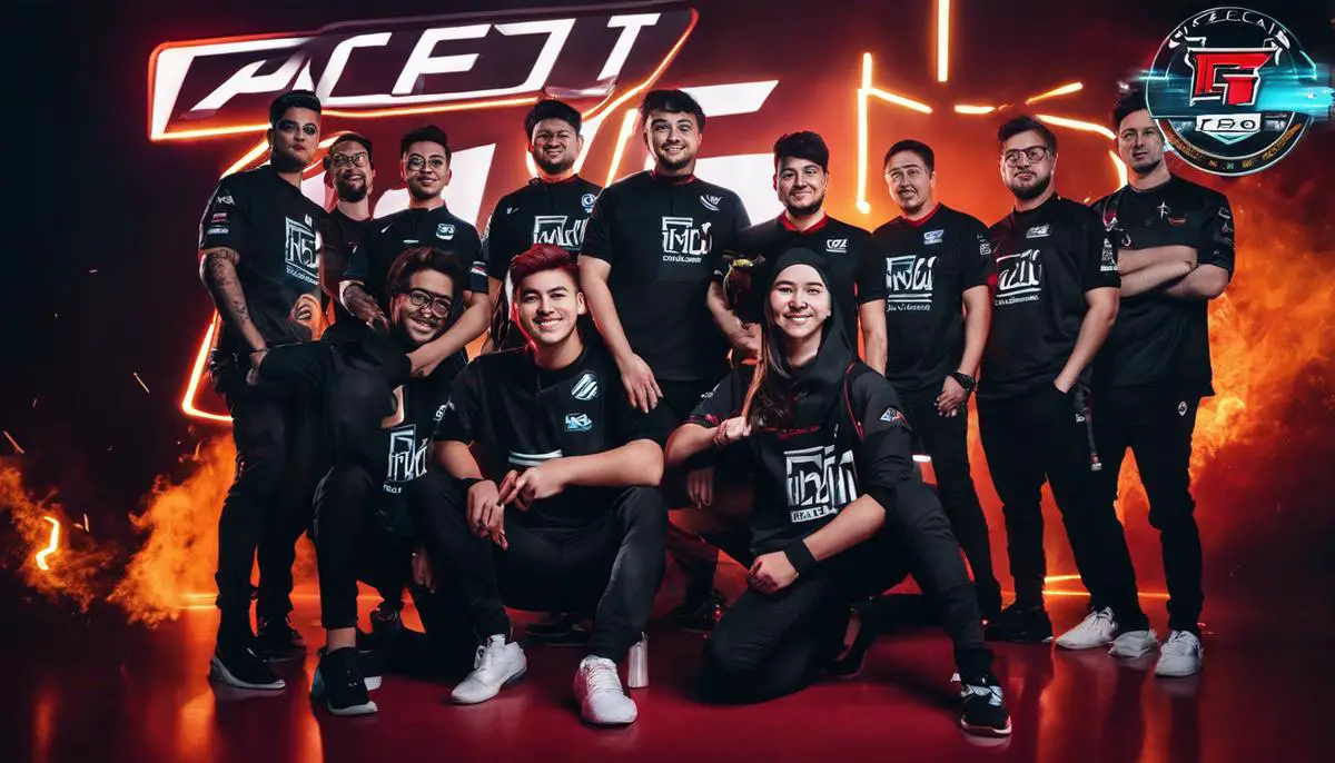 Image of FazeClan logo and esports team members posing together for a group photo