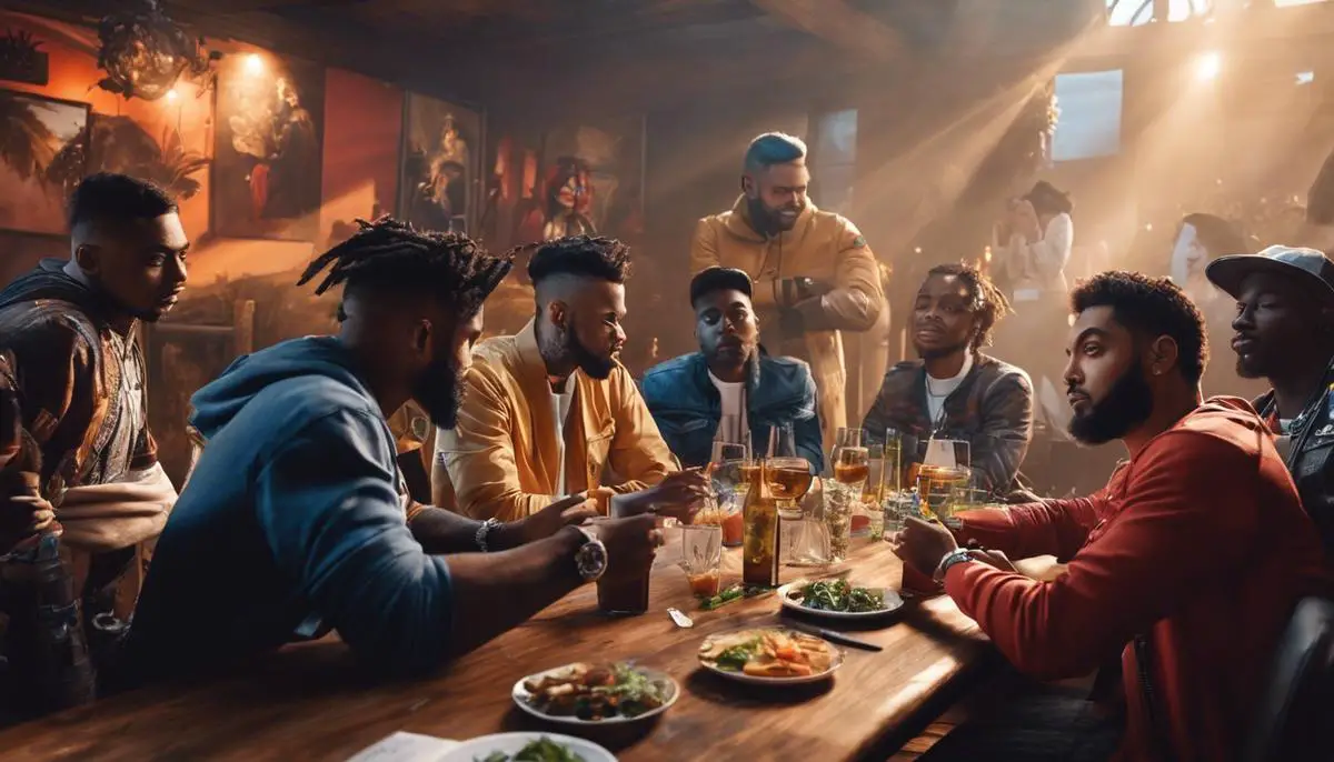An image showing FaZeClan collaborating with other influencers and artists, symbolizing the impact of collaborations on their social media strategy.