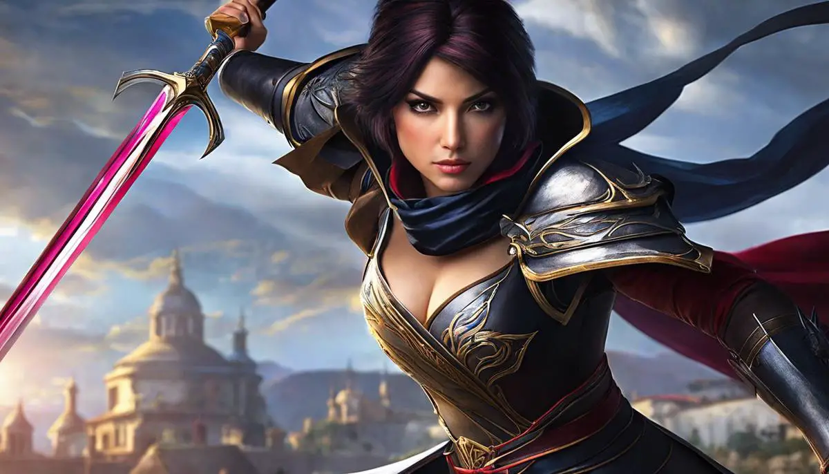 An image depicting Fiora, the Grand Duelist, confidently holding her rapier ready for a fight.
