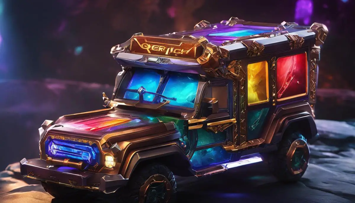 A vibrant image showcasing gemstone-themed Hextech skins, with dazzling visual effects and intricate details.