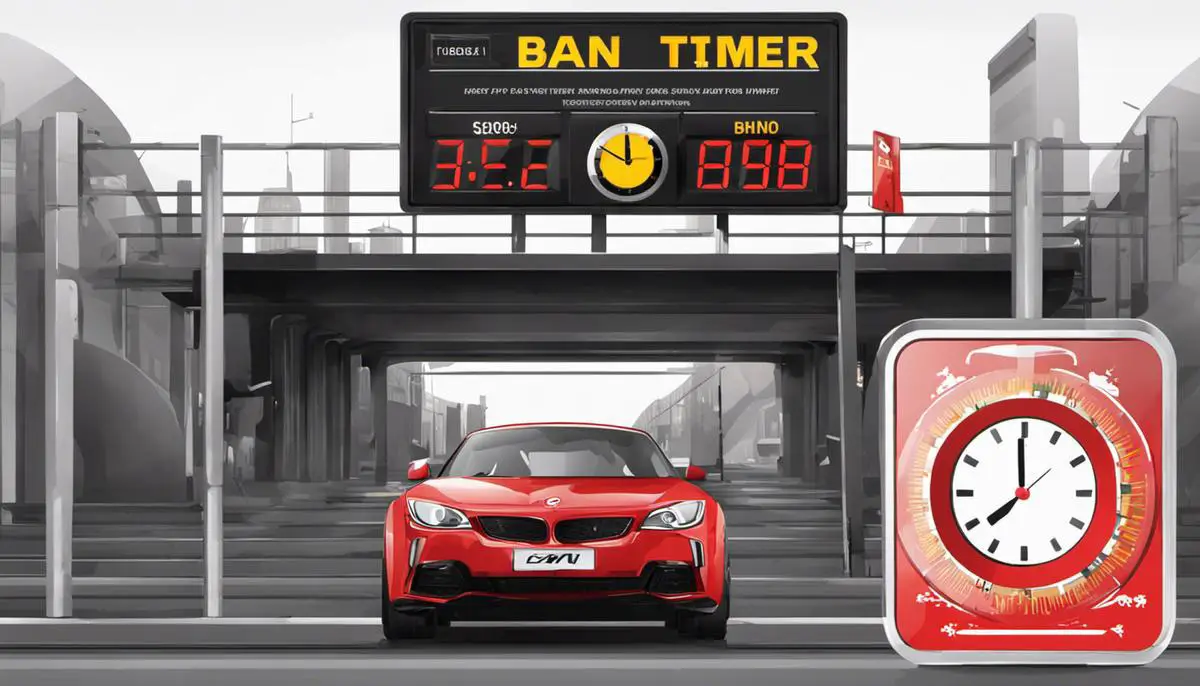 Illustration of a clock and a banned sign showing the relationship between the ban timer and user bans