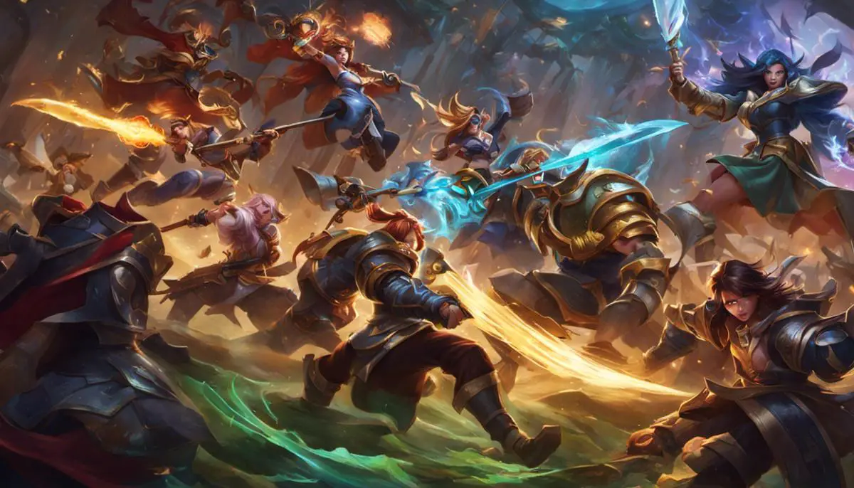 An image showing League of Legends champions battling in ARURF mode.