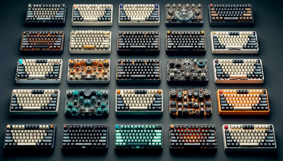 Image of various customized 60% mechanical keyboards reflecting different styles and designs