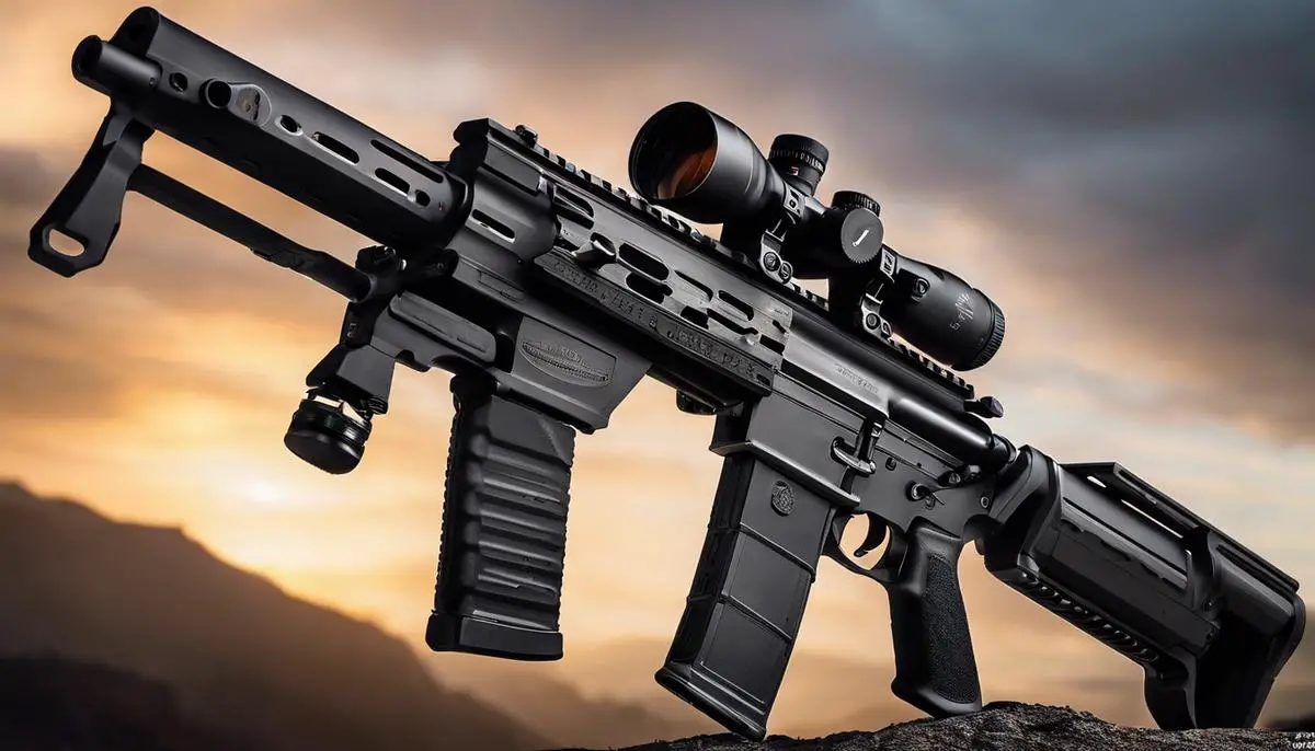 Image of the Kilo 141 assault rifle with the essential attachments. The attachments include the Monolithic Suppressor, Singuard Arms 19.8