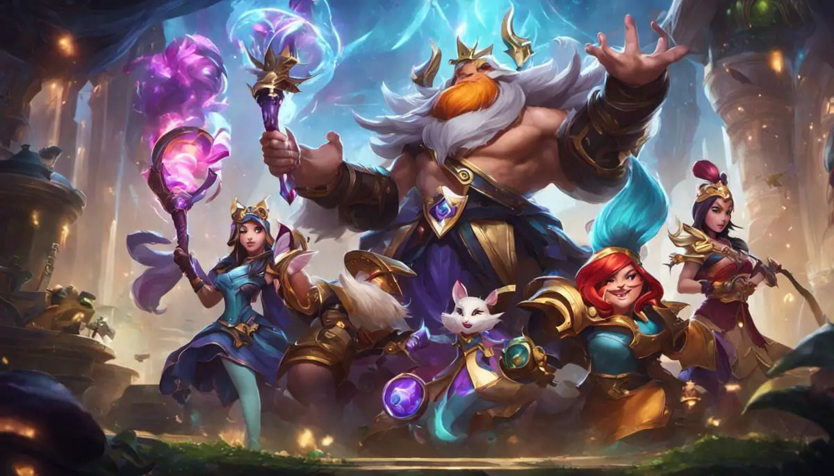 Image of League of Legends Mid-Season Essence Emporium event, showcasing in-game characters and cosmetics selection.