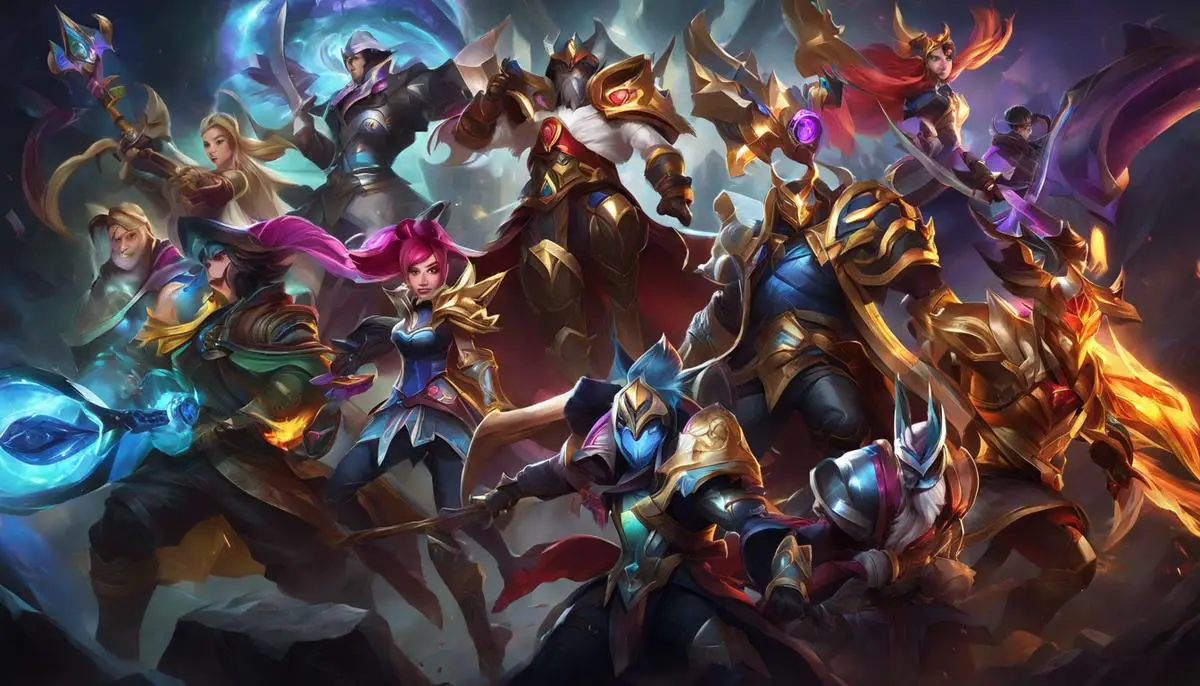 Collage of League of Legends skins showcasing their unique designs and themes, creating a diverse visual experience.