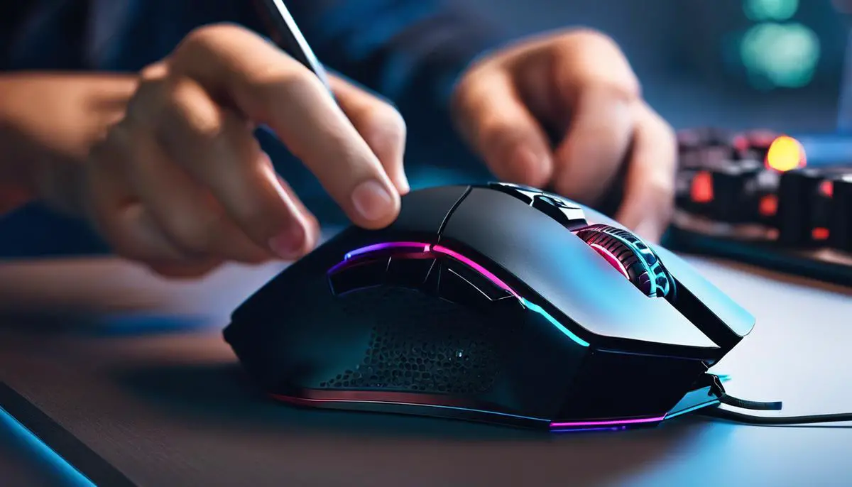 Illustration of a person adjusting the sensitivity of a gaming mouse