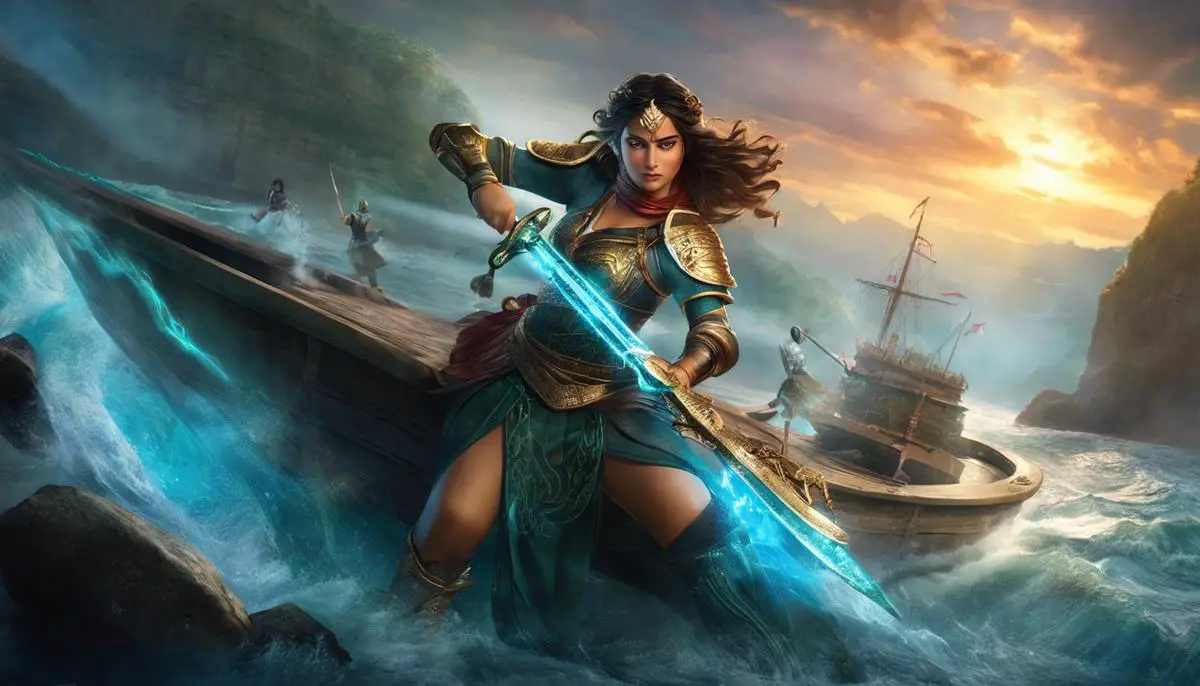 An image of Maya, a Siren from the game, using her Phaselock ability in the midst of battle.