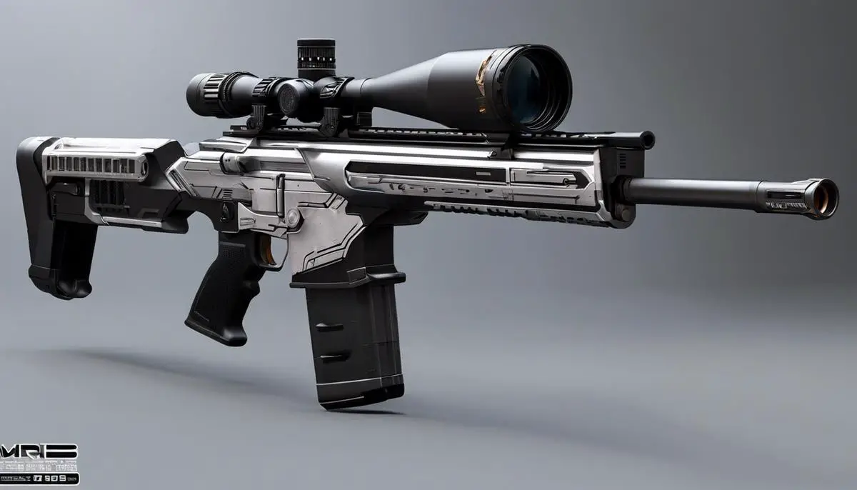 A futuristic-looking sniper rifle with a black and silver design, described as The Messenger.