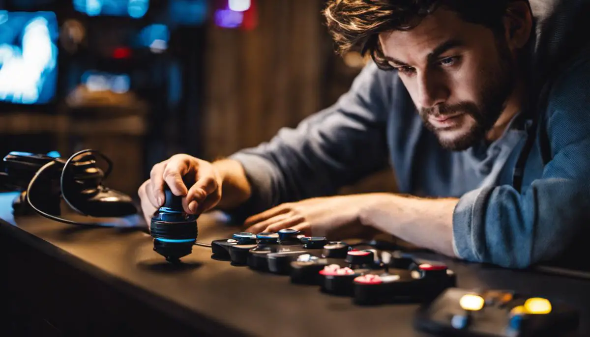 A person playing video games with a joystick, representing fixing NAT type