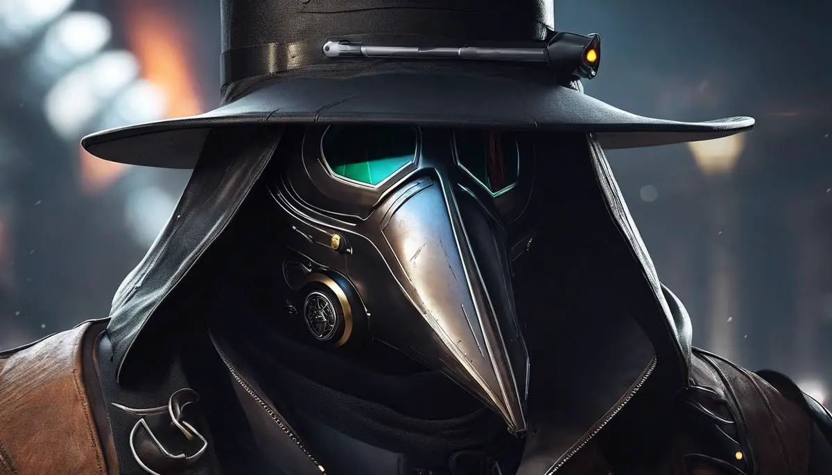 Image of The Plague Doctor skin for Bloodhound, showcasing its futuristic design and technological features.