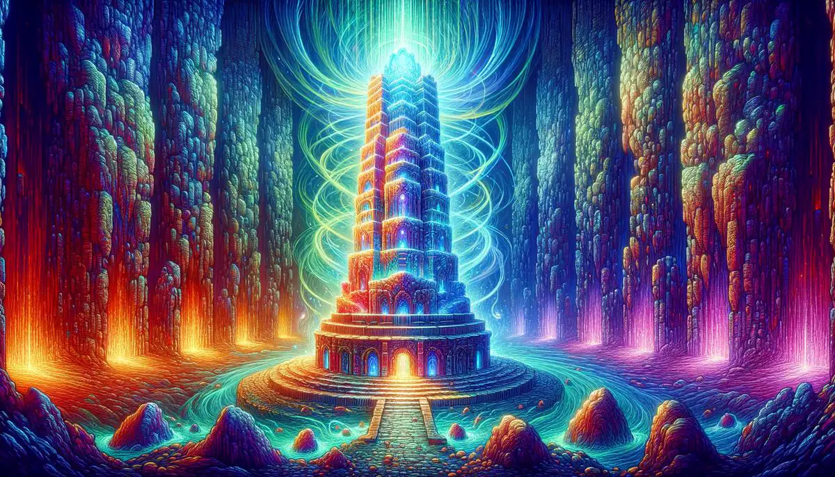 Image of the Hallowed Tower pulsing with energy, symbolizing the awakening of Spiritomb in the Grand Underground