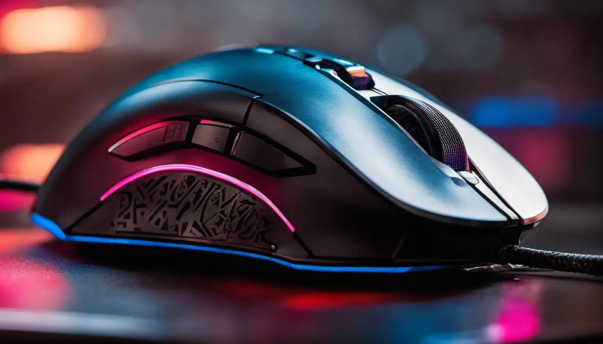 A close-up image of the Pwnage Altier Pro gaming mouse with a stylish design.
