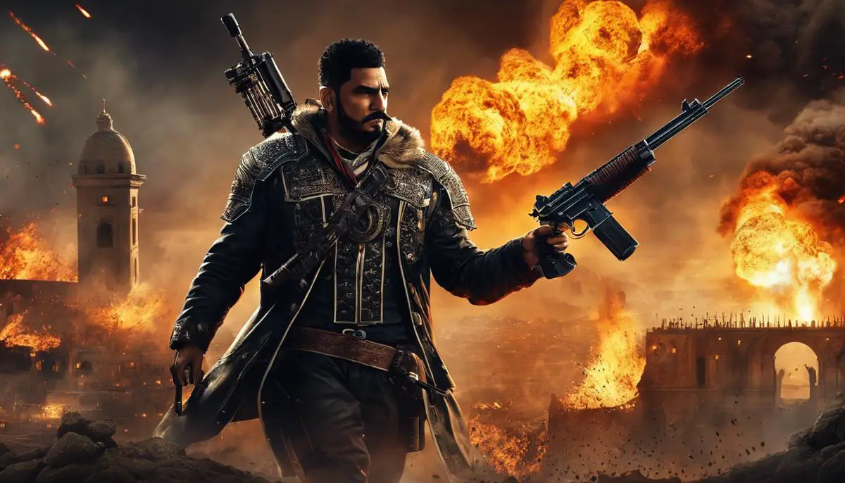 An image of Salvador, the Gunzerker, holding two guns and surrounded by explosions.