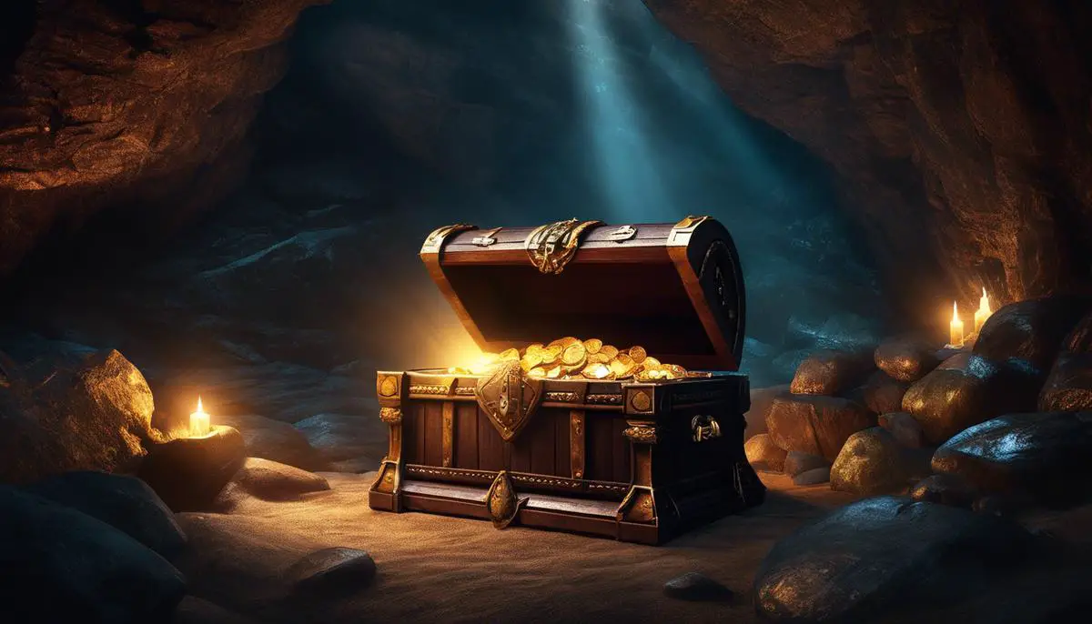 Image of a hidden treasure chest tucked away in a dark cavern of the Underworld