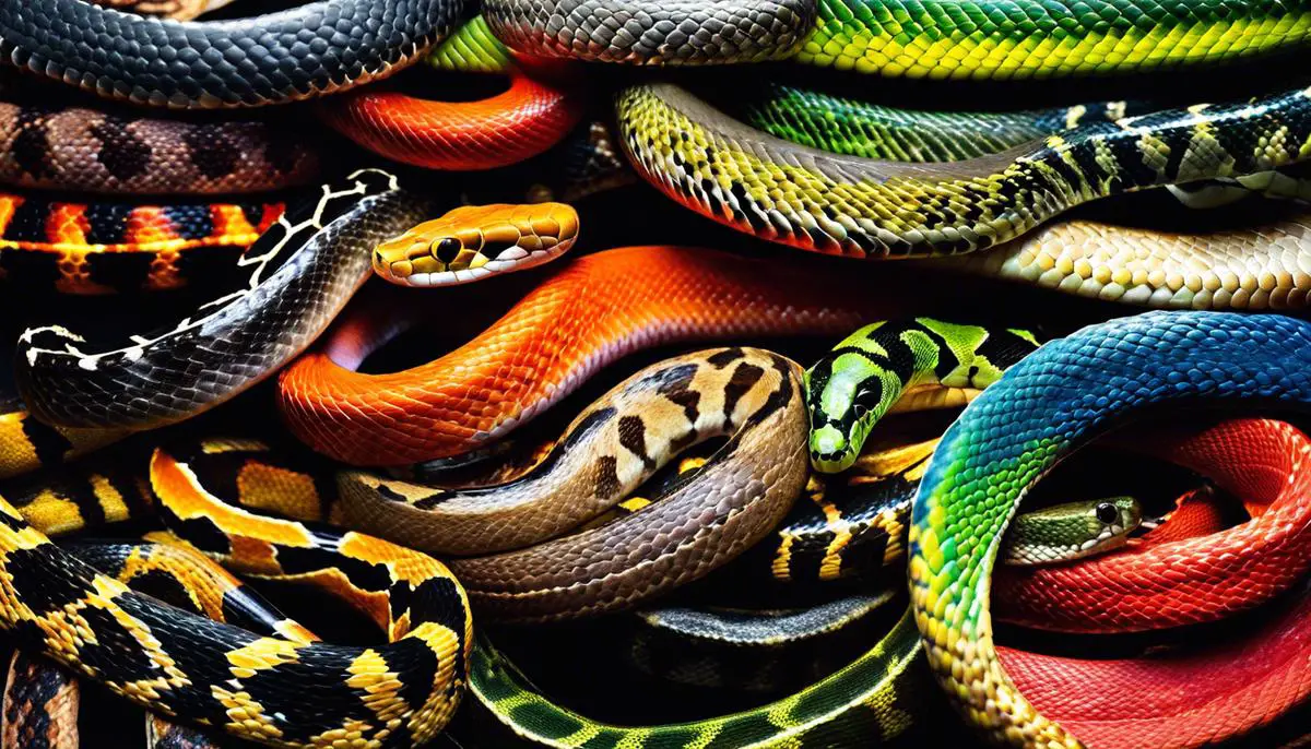 Image of different snake species showcasing their varied colors and patterns.