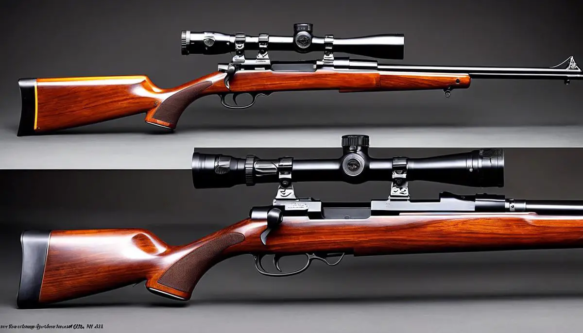 A Swiss K31 rifle with a wooden stock and iron sights, representing the classic and historic nature of the rifle.