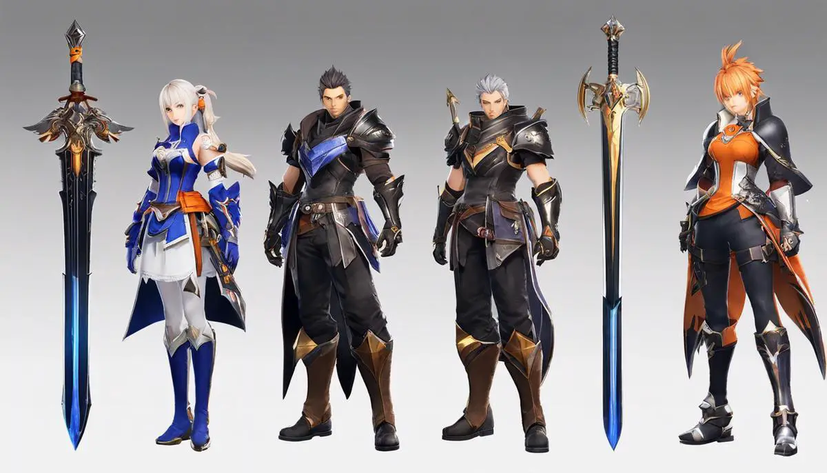 Image of the different weapons of the heroes from Tales of Arise, showcasing their unique designs and characteristics.