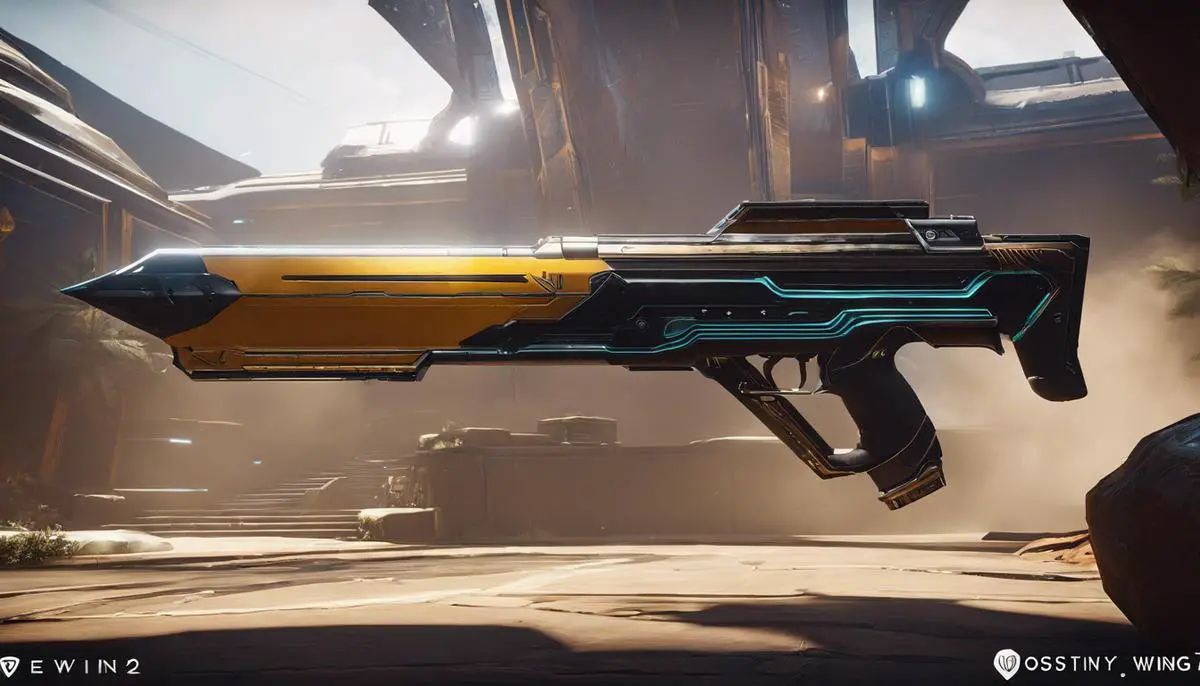 An image showcasing the Vigilance Wing exotic weapon in Destiny 2, featuring sleek design and Osiris-inspired aesthetics.